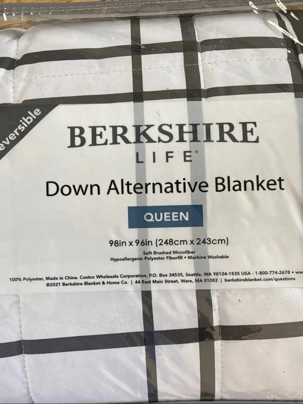 Berkshire White and Black Plaid Down Alternative Blanket - Queen